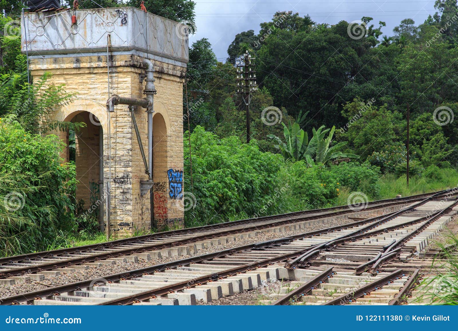 water tower and railway line at ella station - sri lanka